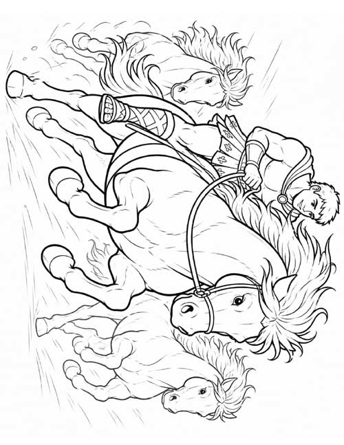 simple, classic coloring page of Hercules taming the mares of Diomedes