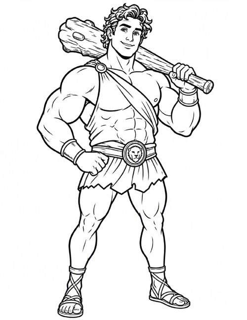 Roman mythology coloring page of Hercules holding a club