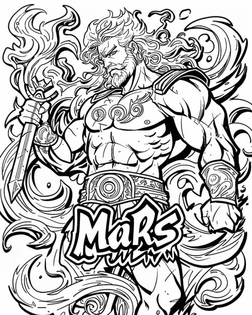 Roman mythology coloring page of Mars