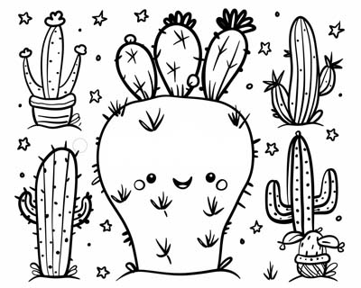 cactus with a face coloring page