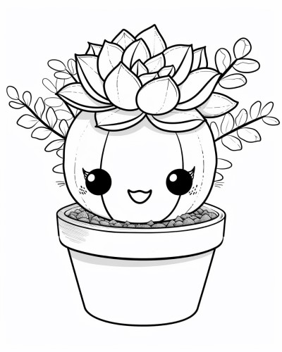 cheerful succulent coloring page