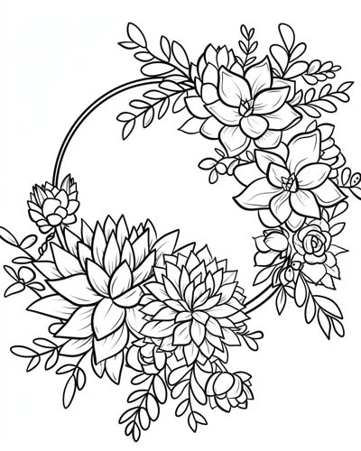 succulents wreath coloring page