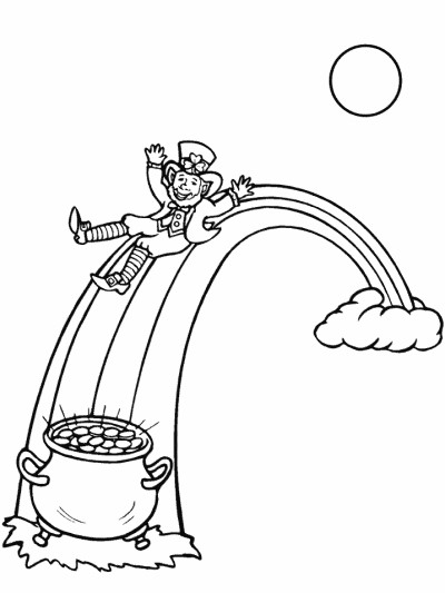Leprechaun, Rainbow and Pot of Gold coloring page