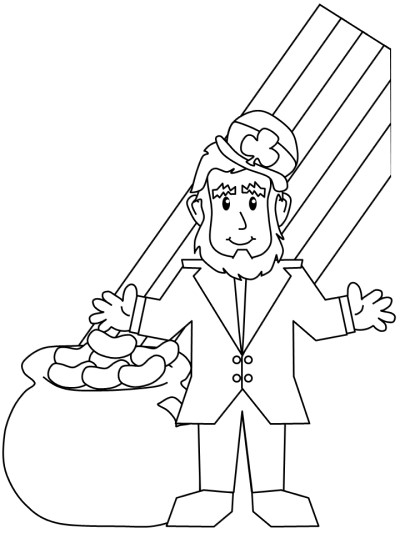 leprechaun, rainbow and pot of gold coloring page