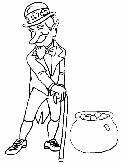 leprechaun and pot of gold coloring page