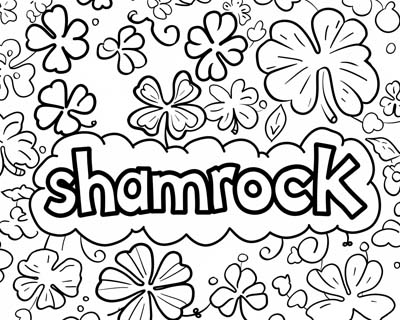 coloring page of shamrock word art