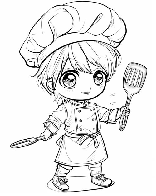boy chef coloring page