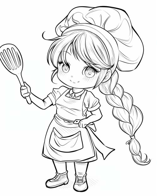 girl chef coloring page