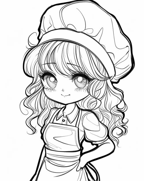 girl chef coloring page
