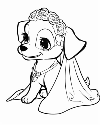 coloring page of dogs getting married at a wedding