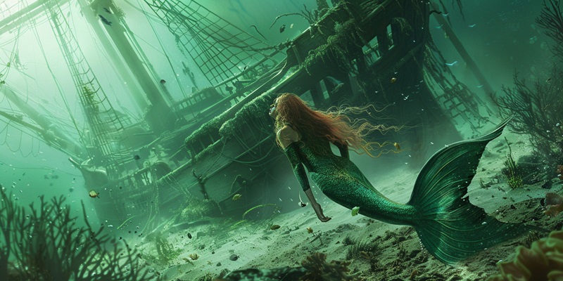 mermaid and a sunken ship