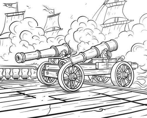 cannons firing on a ship coloring page