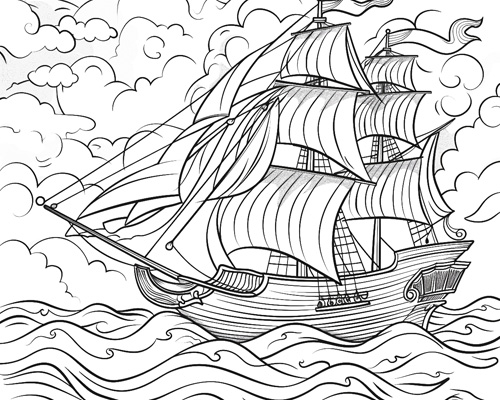 ship in a storm coloring page