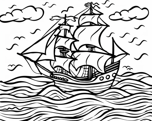 ship in a storm coloring page