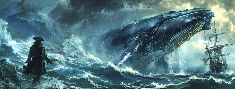 whale breeching in a stormy sea
