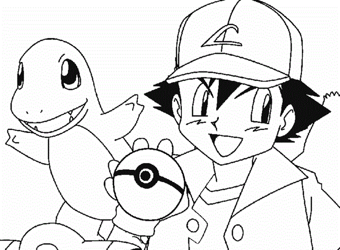 pokemon coloring page of Ash and Charmander