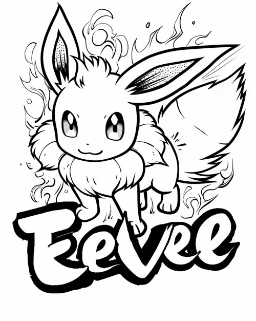 Graffiti word art coloring page of Eevee