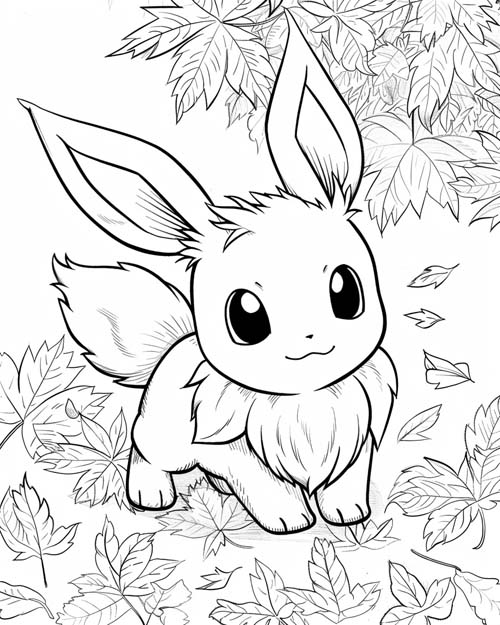 Pokemon Coloring Page of Eevee in the fall