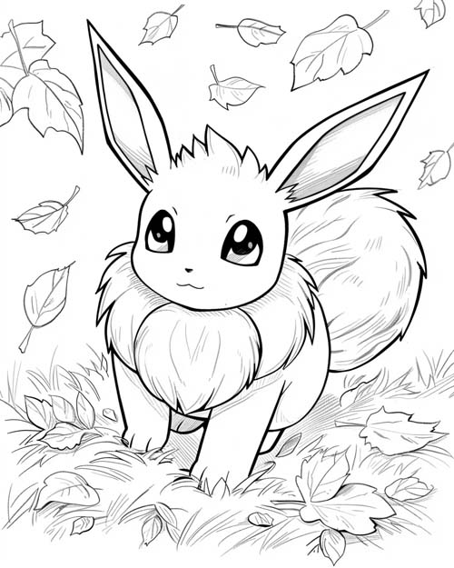 Pokemon Coloring Page of Eevee in the autumn