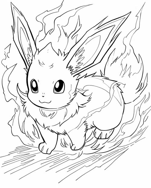 Pokemon Coloring Page of Flareon on fire