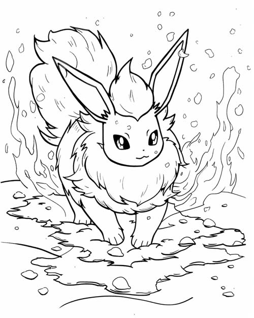 Pokemon Coloring Page of Flareon melting snow