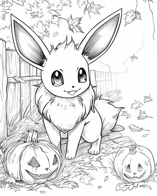Pokemon Coloring Page of Eevee on Halloween