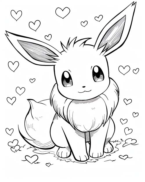 Pokemon Coloring Page of Eevee on Valentine's Day