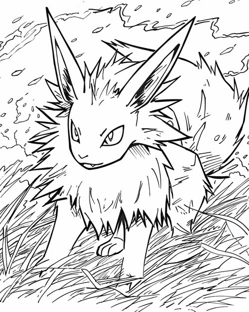 Pokemon Coloring Page of Jolteon in a storm
