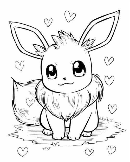 Pokemon Coloring Page of Eevee on Valentine's Day