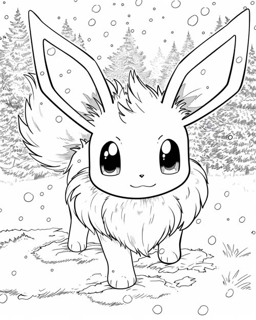 Pokemon Coloring Page of Eevee in the Winter