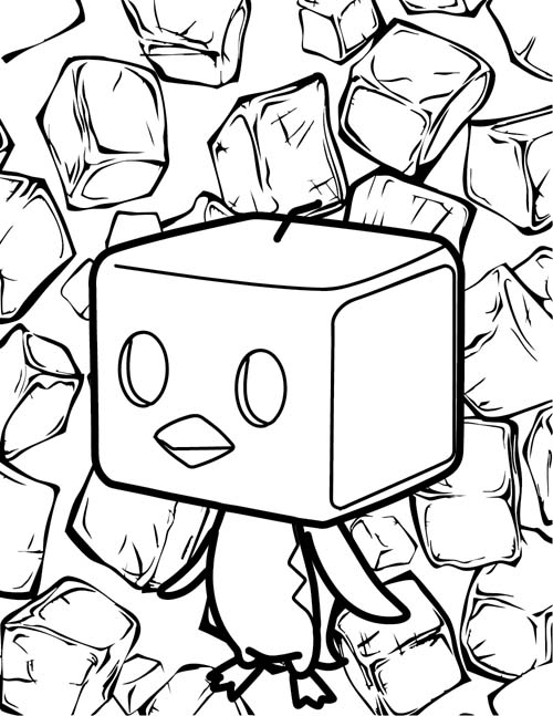 eiscue coloring page with ice cubes in the background