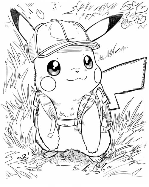 back to school coloring page of pikachu