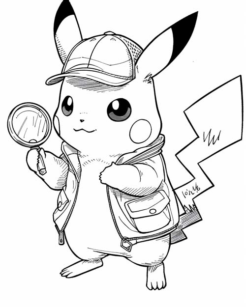 Detective pikachu coloring page