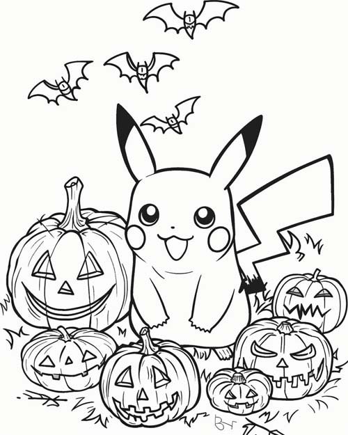 halloween coloring page of pikachu
