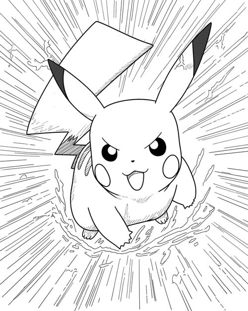 coloring page of Pikachu in a storm