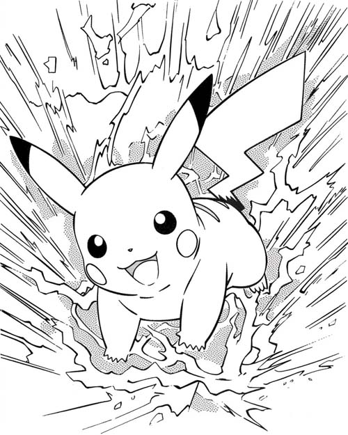 coloring page of Pikachu in a storm