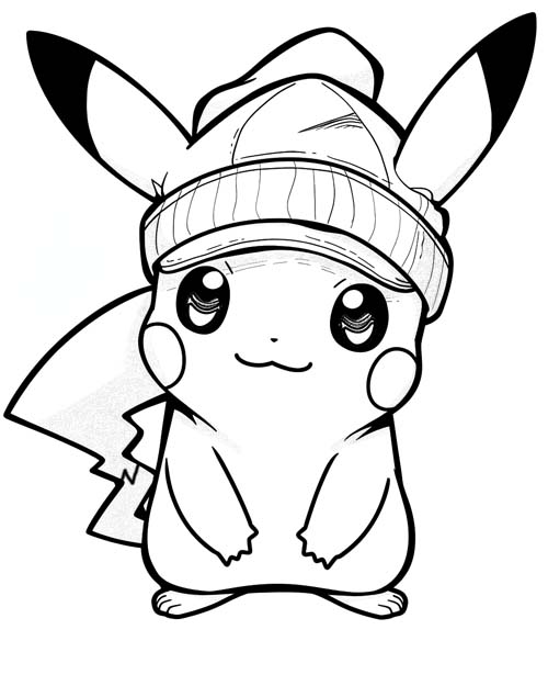 coloring page of pikachu in a toque