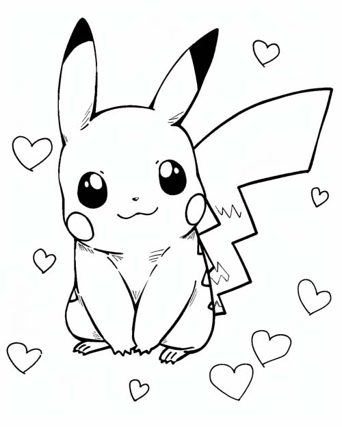 valentine's day coloring page of pikachu