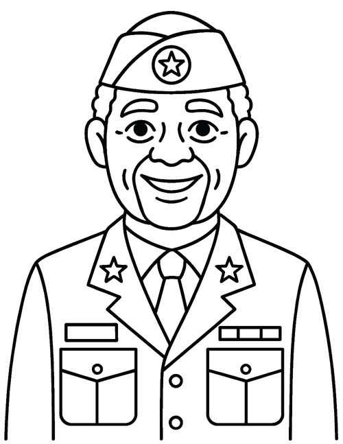 coloring page of a friendly veteran