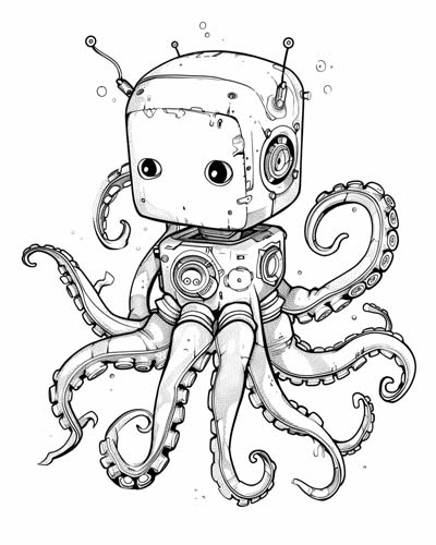 robot octopus coloring page