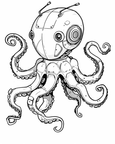 robot octopus coloring page