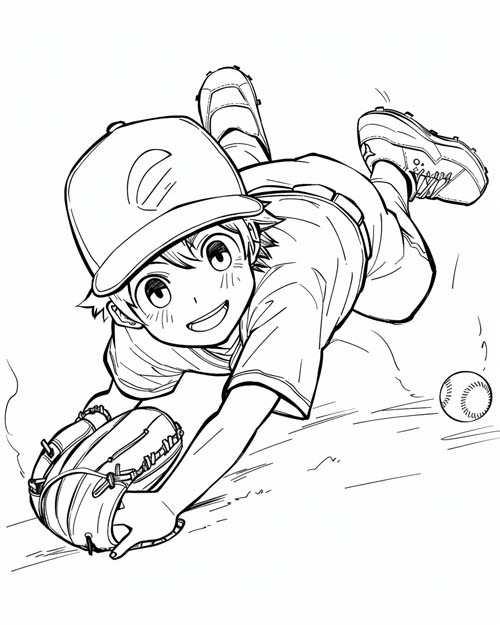 coloring page of a boy playing baseball