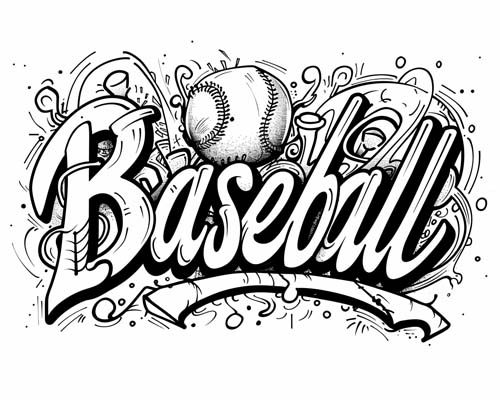 graffiti coloring page of baseball word art
