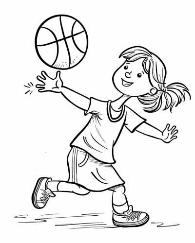 Basketball girl receiving the ball coloring page