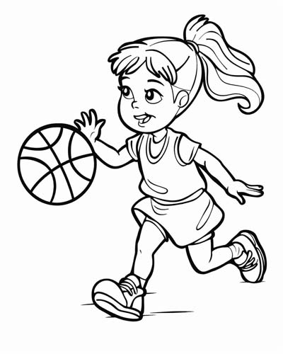Basketball girl dribbling coloring page