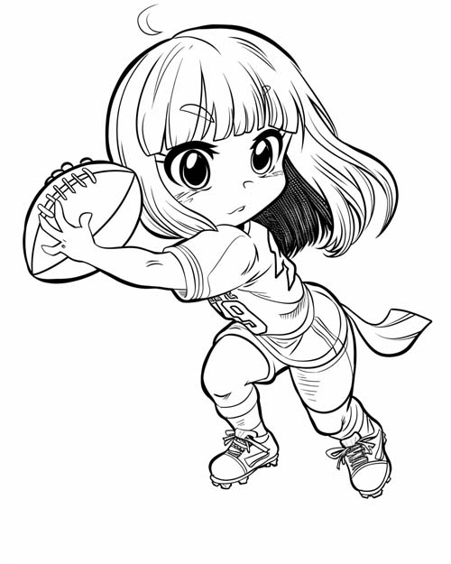 chibi coloring page of a girl playing football