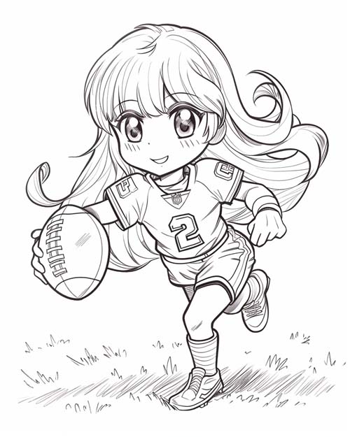 chibi coloring page of a girl playing football