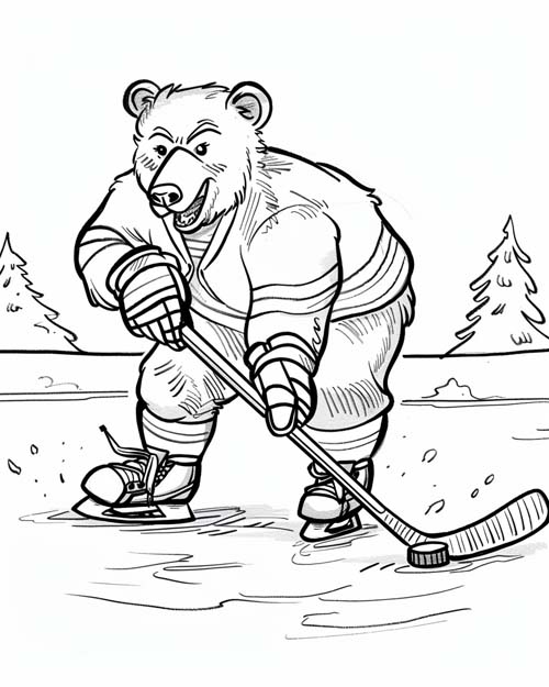 coloring page of a grizzly hockey player