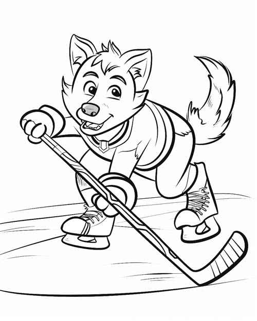 coloring page of a husky hockey player