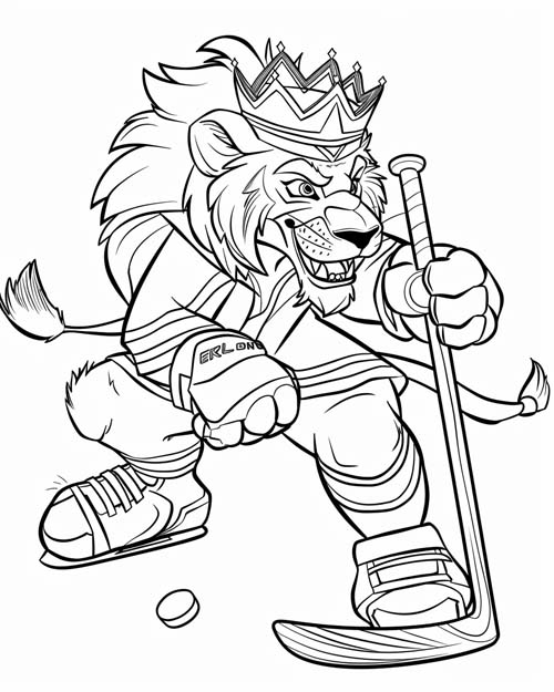 coloring page of a lion hockey player